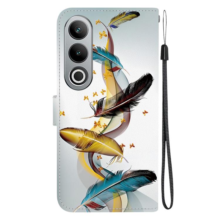 Funda de Cuero para OnePlus Nord Ce4 5G con Dibujo de Colores y Textura de Cristal (Plumas de Mariposa Doradas)