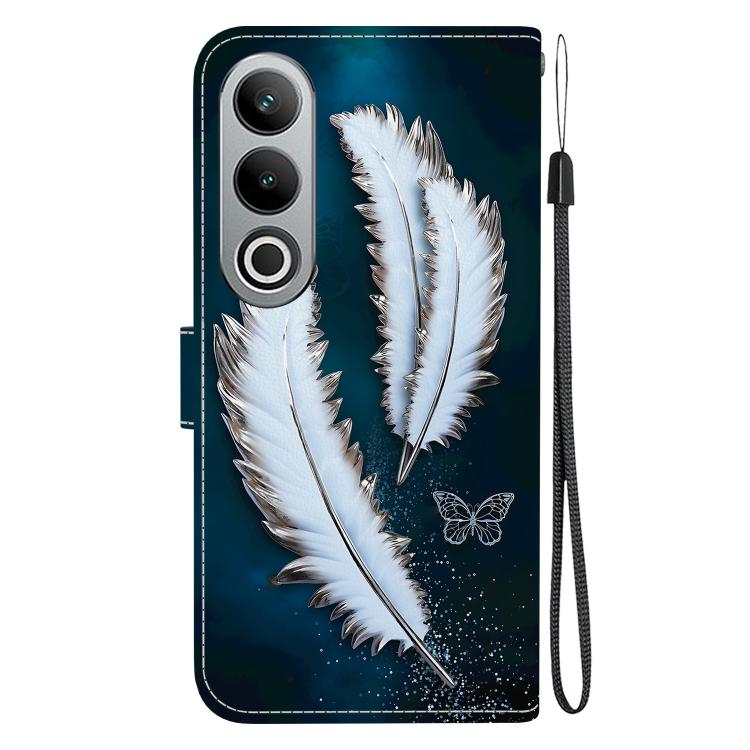 Funda de Cuero OnePlus Nord CE4 5G con Dibujo de Colores y Textura de Cristal (Plumas de Mariposa Blancas)
