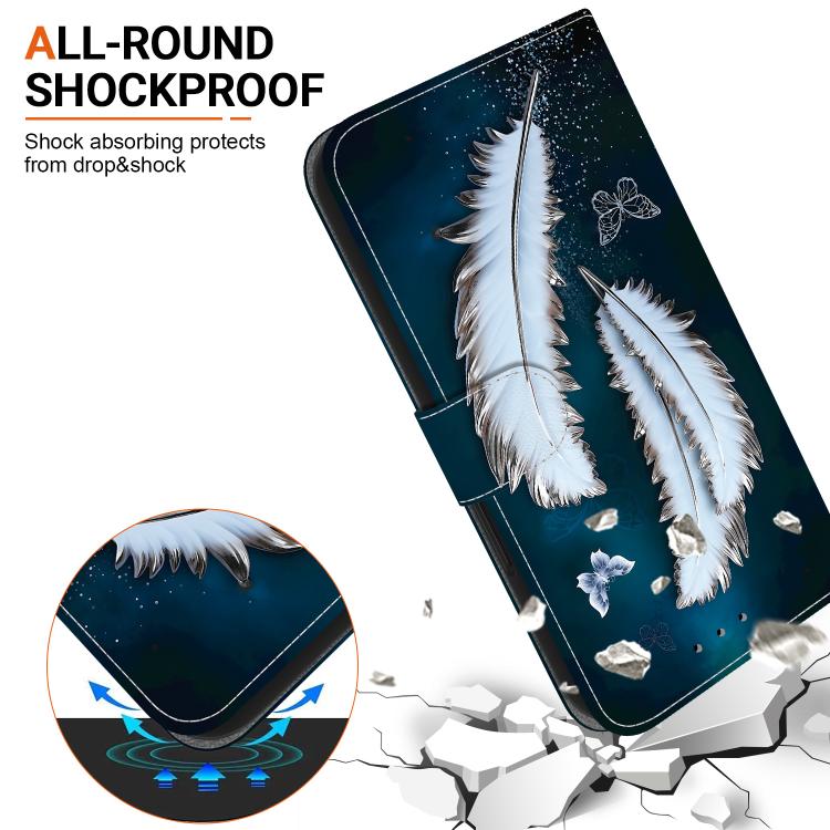 Funda de Cuero OnePlus Nord CE4 5G con Dibujo de Colores y Textura de Cristal (Plumas de Mariposa Blancas)