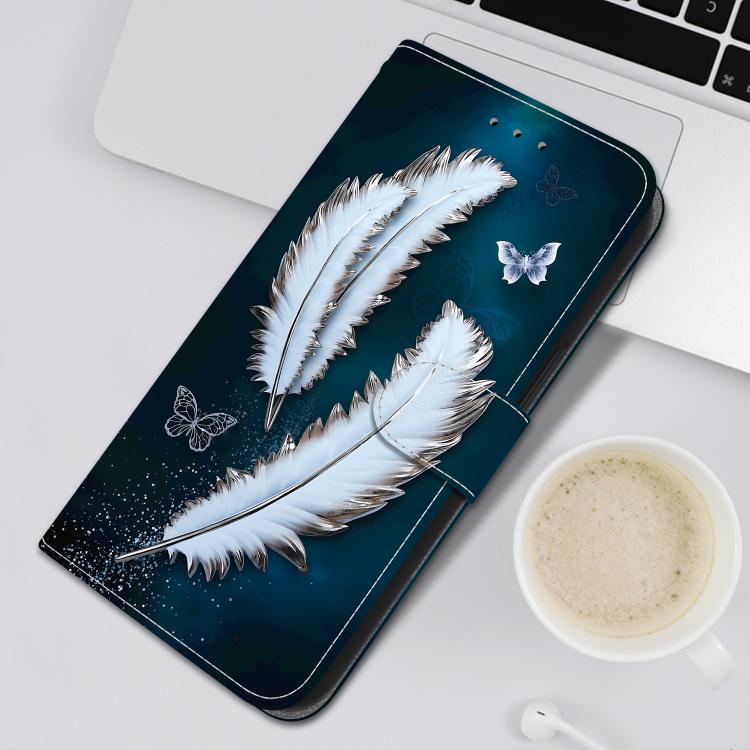 Funda de Cuero OnePlus Nord CE4 5G con Dibujo de Colores y Textura de Cristal (Plumas de Mariposa Blancas)
