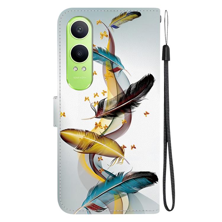 Funda de Cuero para OnePlus Nord Ce4 Lite con Dibujo de Plumas y Textura Cristal (Dorada)