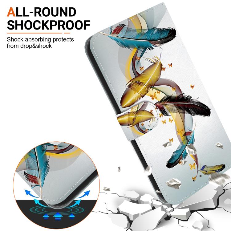 Funda de Cuero para OnePlus Nord Ce4 Lite con Dibujo de Plumas y Textura Cristal (Dorada)