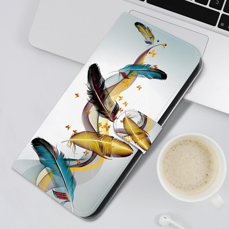 Funda de Cuero para OnePlus Nord Ce4 Lite con Dibujo de Plumas y Textura Cristal (Dorada)