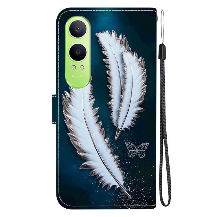 Funda de Cuero para OnePlus Nord Ce4 Lite con Dibujo de Colores y Textura de Cristal (Plumas de Mariposa Blancas)