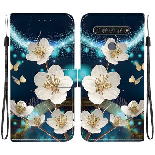 Funda de Cuero para LG K61 con Dibujo de Colores y Textura de Cristal (Magnolia)
