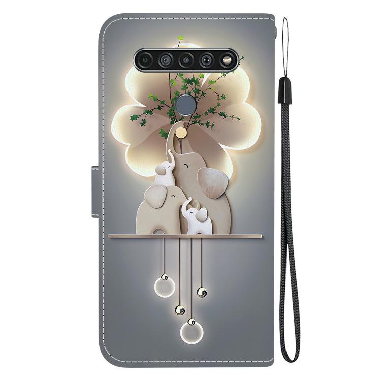 Funda de Cuero LG K61 con Dibujo de Colores y Textura de Cristal (Elefantes)