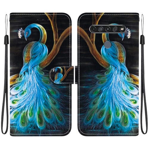 Funda de Cuero LG K61 con Dibujo de Colores y Textura de Cristal (Pavo Real)