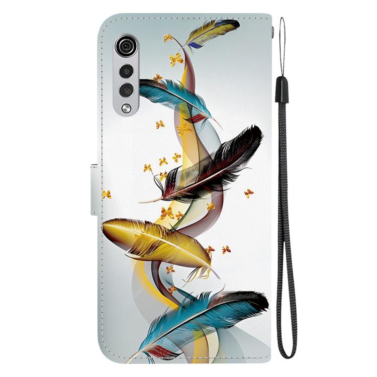 Funda de Cuero para LG Velvet 5G/G9 4G con Dibujo de Colores y Textura de Cristal (Plumas de Mariposa Doradas)