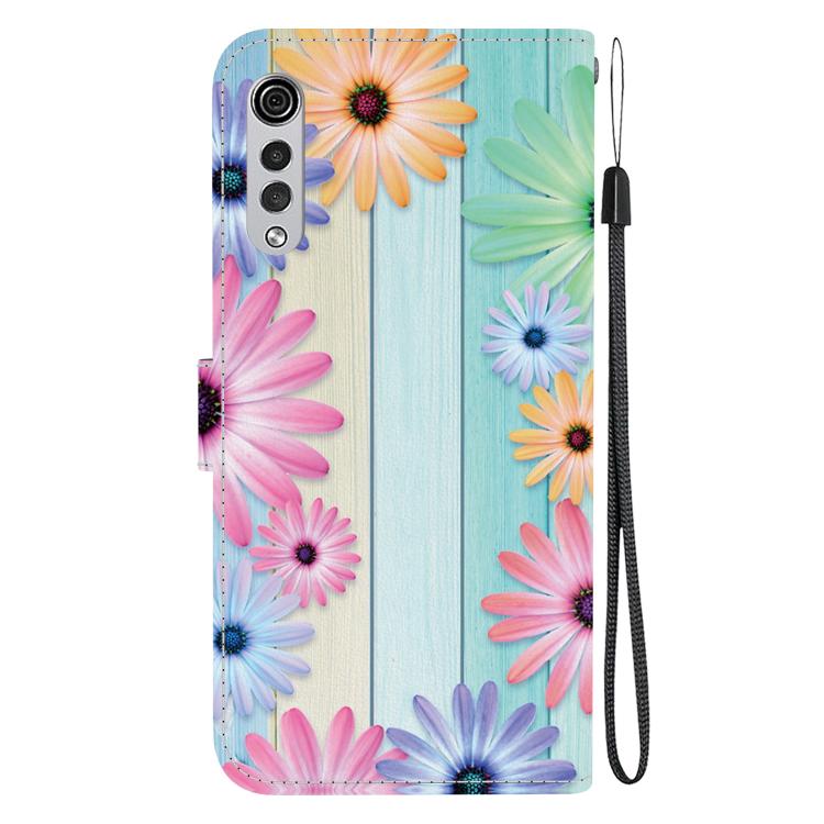 Funda de Cuero LG Velvet 5G G9 4G con Dibujo de Colores y Textura de Cristal (Girasoles)