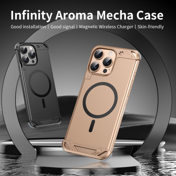 Funda para Teléfono R-Just RJ63 con Aroma Mecha y Magsafe sin Marco para iPhone 15 Pro Max (Dorado del Desierto)