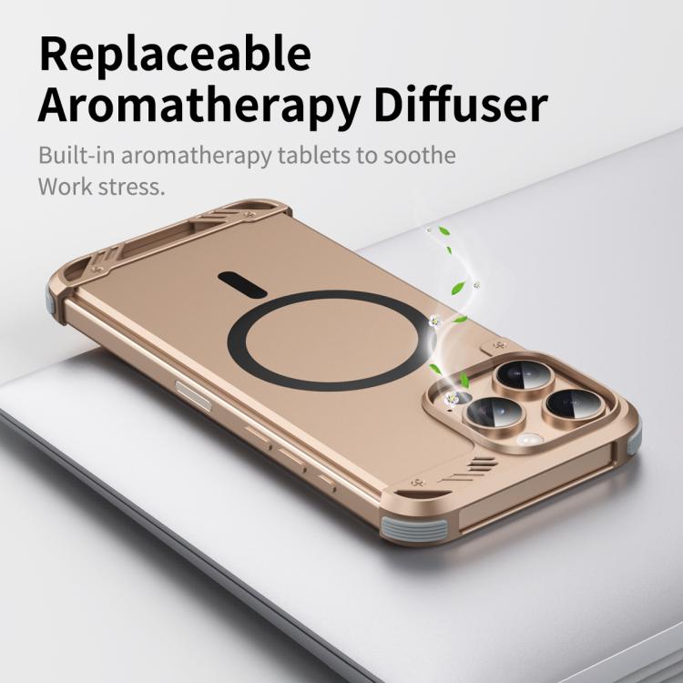 Funda para Teléfono R-Just RJ63 con Aroma Mecha y Magsafe sin Marco para iPhone 15 Pro Max (Dorado del Desierto)