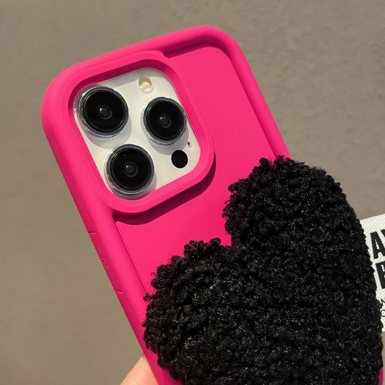 Funda para Teléfono iPhone 12 Pro Max Diseño Corazón de Peluche con Cordón (Rosa Rojo)