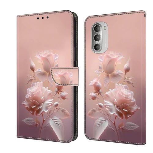 Funda de Cuero Pintada a Mano Motorola Moto G51 Flores de Cerámica