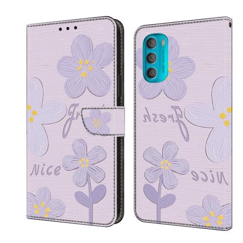 Funda de Cuero Pintada a Mano para Motorola Moto G71 5G (Flores Morado Oscuro)