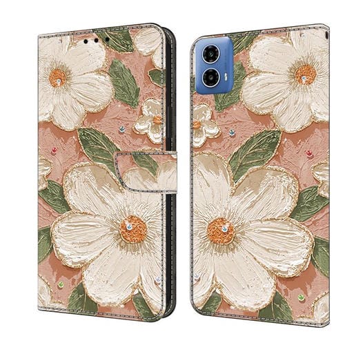 Funda de Cuero Pintada a Mano Motorola Moto G34 Protección (Girasol)