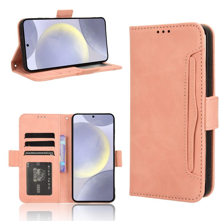 Funda de piel con textura de becerro y ranuras para tarjetas para Samsung Galaxy S25 FE 5G (rosa)