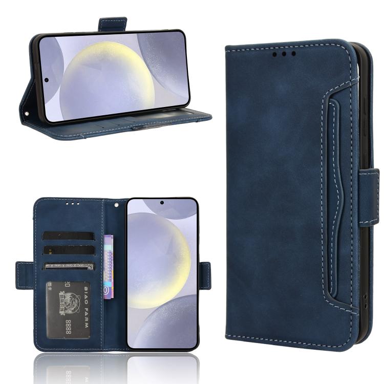 Funda de piel con textura de becerro y ranuras para tarjetas para Samsung Galaxy S25 FE 5G (azul)