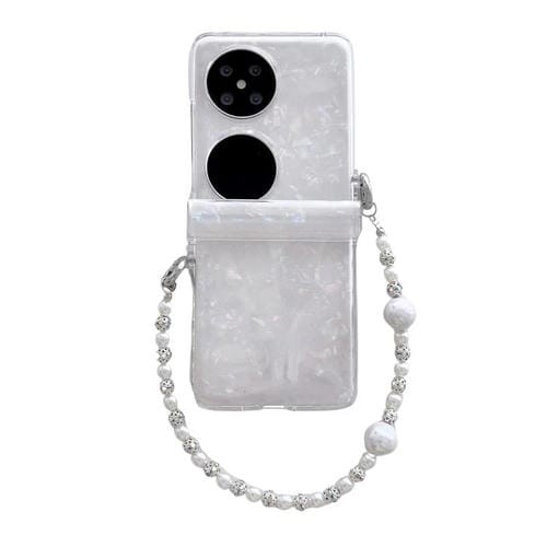 Funda para Teléfono Huawei P50 Pocket con Textura Perlada, 3 Piezas y Pulsera (Beige)