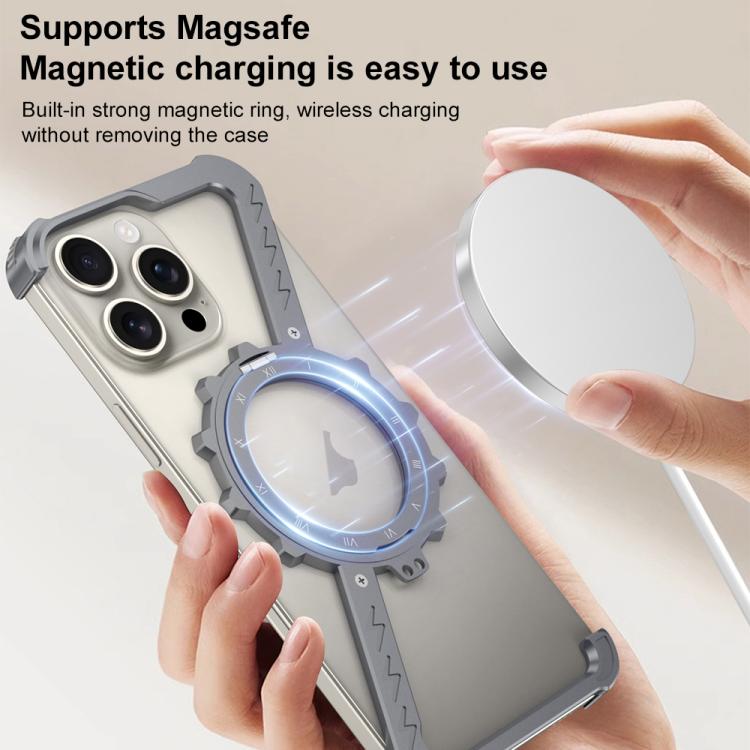 Funda para Teléfono iPhone 14 Magsafe Soporte 360 Metal sin Marco en Forma de Z (Plata Espacial)