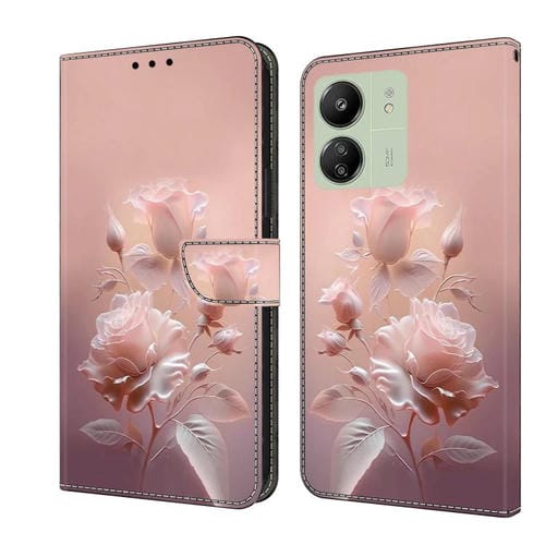 Funda de Cuero Pintada a Mano para Redmi 14C 4G (Flores de Cerámica)