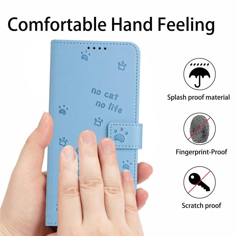 Funda de Cuero Fujitsu Arrows We2 Plus F-51E con Diseño de Gatito En Relieve y Cordón (Azul)