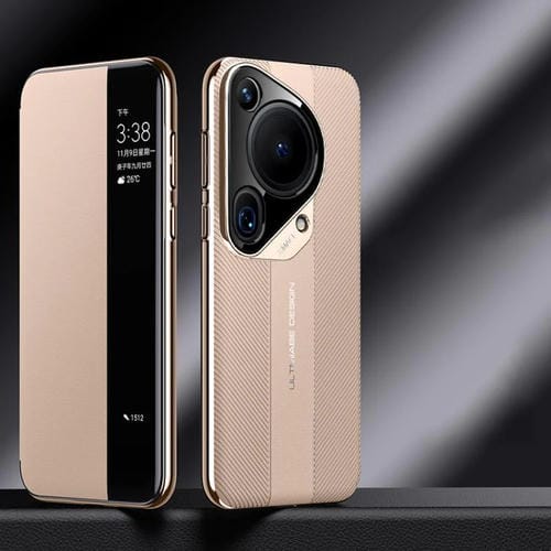 Funda para Teléfono Huawei Pura 70 Ultra Smart View Window Diseño Imitación Ultimate (Dorada)