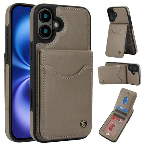 Funda para iPhone 16 Plus Awquer Cuero con Tapa Vertical para Tarjetas y Soporte (Gris)