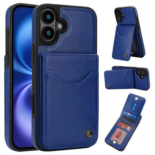Funda para iPhone 16 Plus Awquer Cuero con Tapa Vertical para Tarjetas y Soporte (Azul)