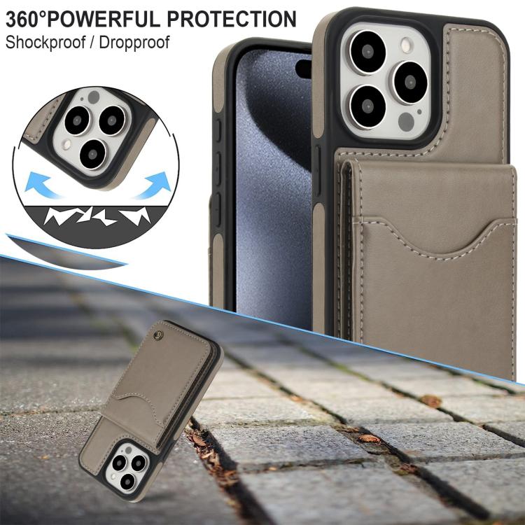 Funda para iPhone 15 Pro Max Awquer Cuero con Tapa Vertical Tarjetas y Soporte (Gris)