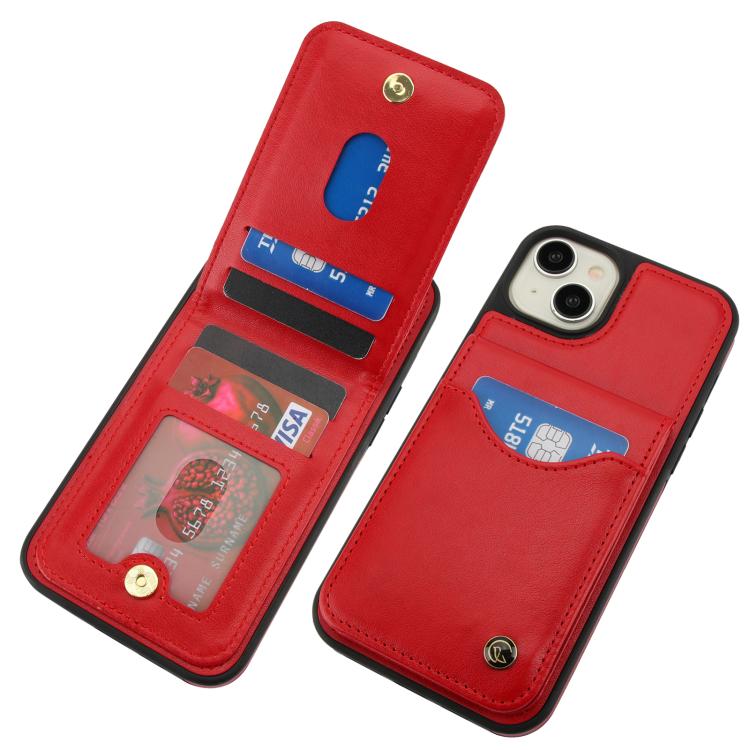 Funda para iPhone 14/13 Awquer Cuero con Tapa Vertical Tarjetas y Soporte (Rojo)