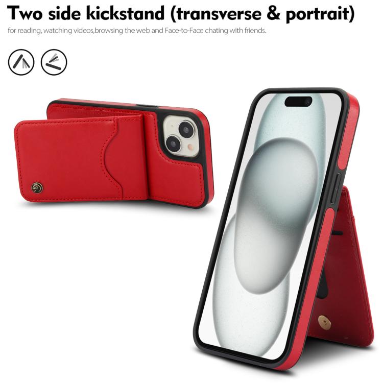 Funda para iPhone 14/13 Awquer Cuero con Tapa Vertical Tarjetas y Soporte (Rojo)