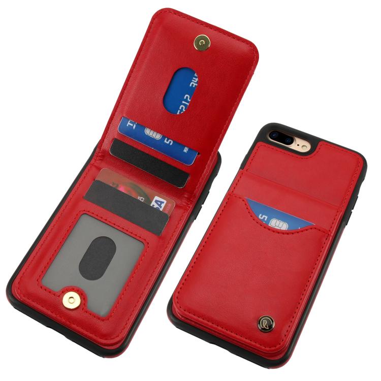 Funda de Cuero Awquer para iPhone 7 Plus/8 Plus con Tapa Vertical Tarjetero y Soporte (Rojo)