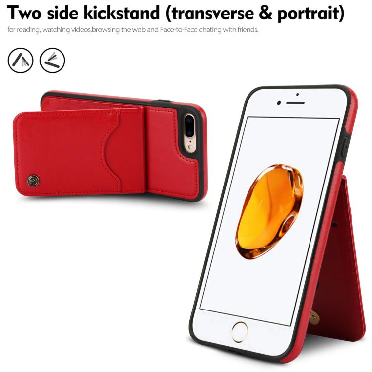 Funda de Cuero Awquer para iPhone 7 Plus/8 Plus con Tapa Vertical Tarjetero y Soporte (Rojo)