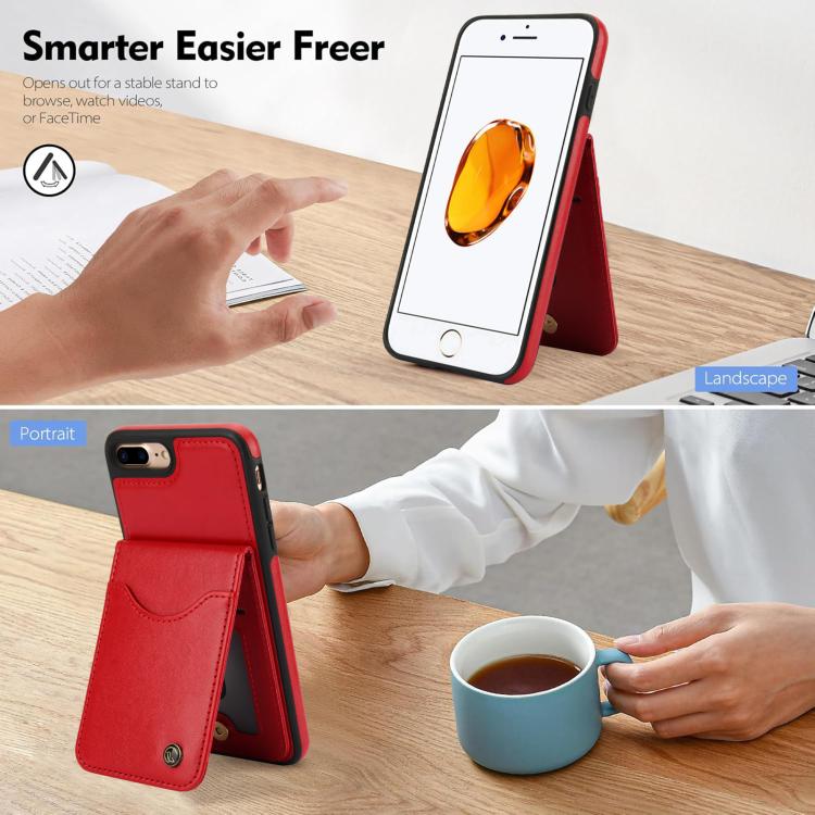 Funda de Cuero Awquer para iPhone 7 Plus/8 Plus con Tapa Vertical Tarjetero y Soporte (Rojo)
