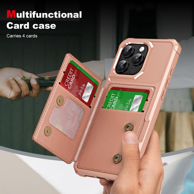 Funda para Teléfono iPhone 16 Pro Cuero Tapa Horizontal Tarjetero (Oro Rosa)