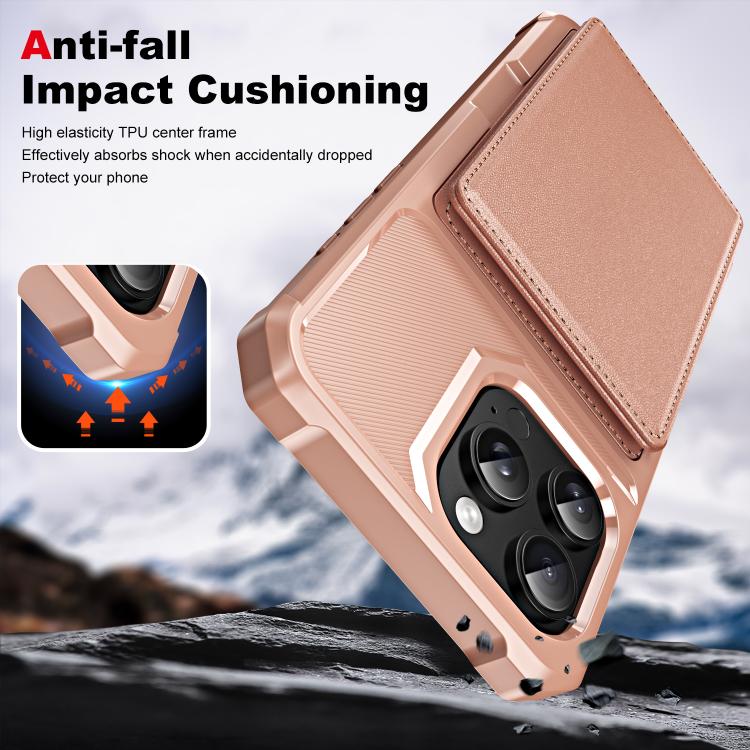 Funda para Teléfono iPhone 16 Pro Cuero Tapa Horizontal Tarjetero (Oro Rosa)