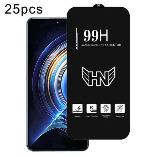 Para Redmi K50 25 Piezas de Película de Vidrio Templado de Pantalla Completa de Arco Grande de Aluminio Alto