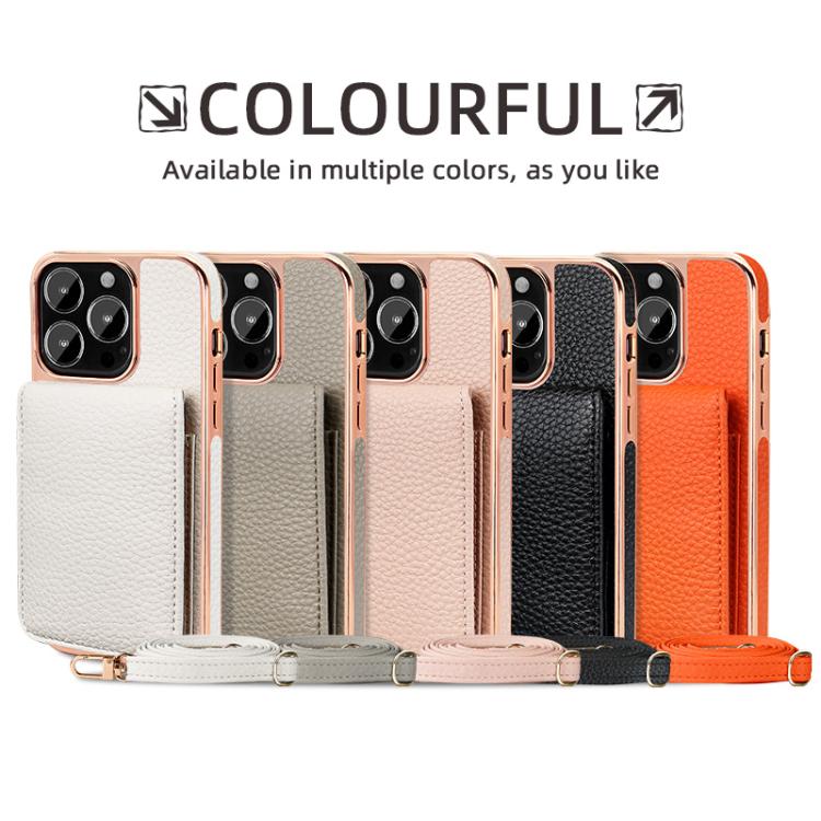 Funda de Teléfono Tipo Billetera Vietao Textura de Lichi Cordón de Pu para iPhone 14 (Blanco)