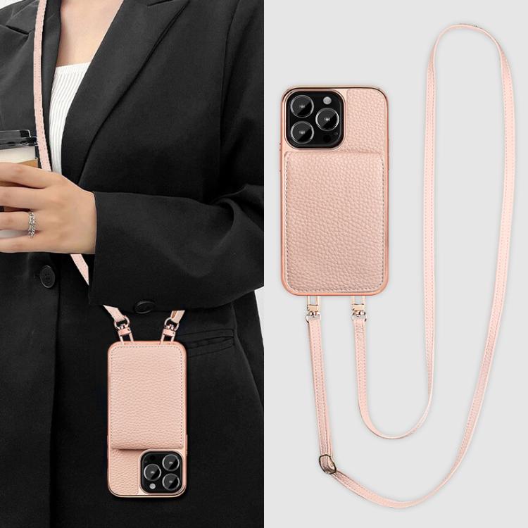 Funda de Teléfono Tipo Billetera Vietao Textura de Lichi Cordón de Pu para iPhone 14 Pro Max (Negro)