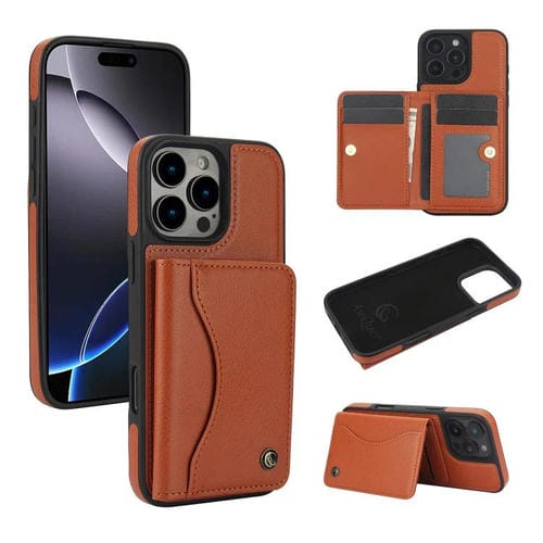 Funda para iPhone 16 Pro Max Awquer Cuero Tapa Horizontal Tarjetas Soporte (Marrón)
