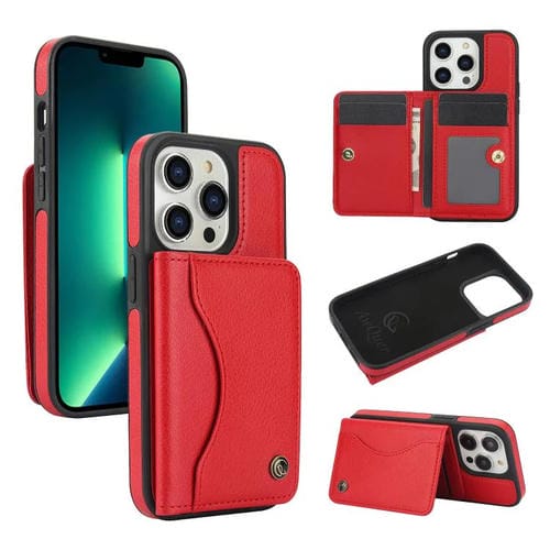 Funda para iPhone 11 Pro Max Awquer Cuero Tapa Horizontal Tarjetas Soporte (Rojo)