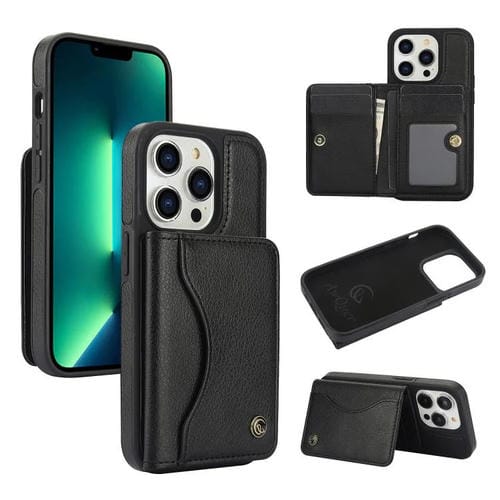 Funda para iPhone 11 Pro Awquer Cuero con Tapa Horizontal para Tarjetas y Soporte (Negro)