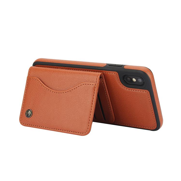 Funda de Cuero con Tapa Horizontal Awquer para iPhone Xs Max con Tarjetero (Marrón)