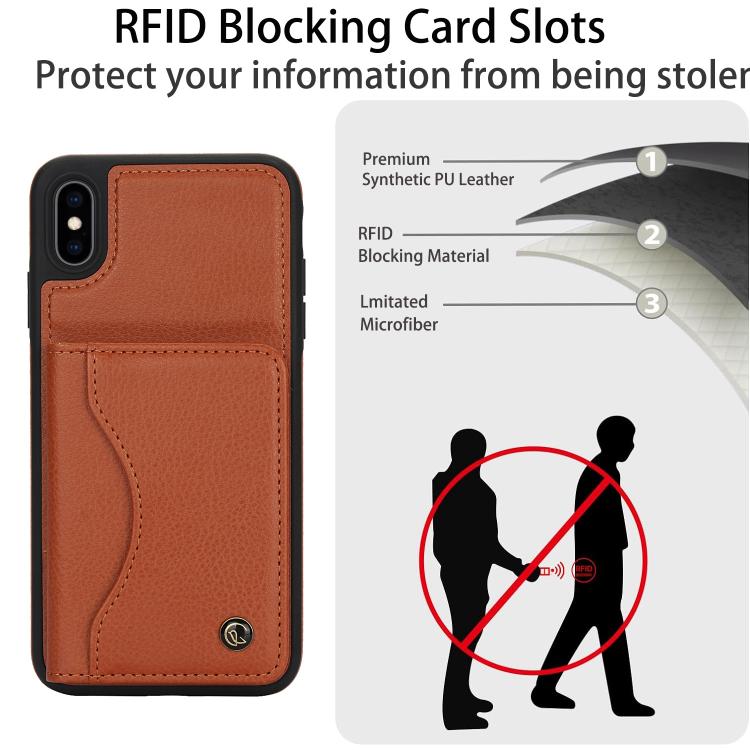 Funda de Cuero con Tapa Horizontal Awquer para iPhone Xs Max con Tarjetero (Marrón)