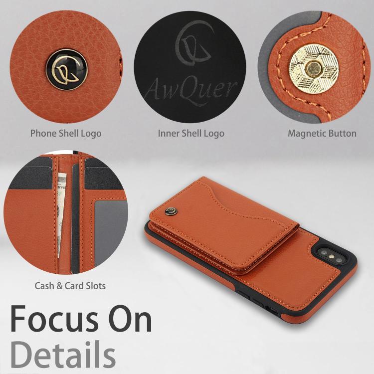 Funda de Cuero con Tapa Horizontal Awquer para iPhone Xs Max con Tarjetero (Marrón)