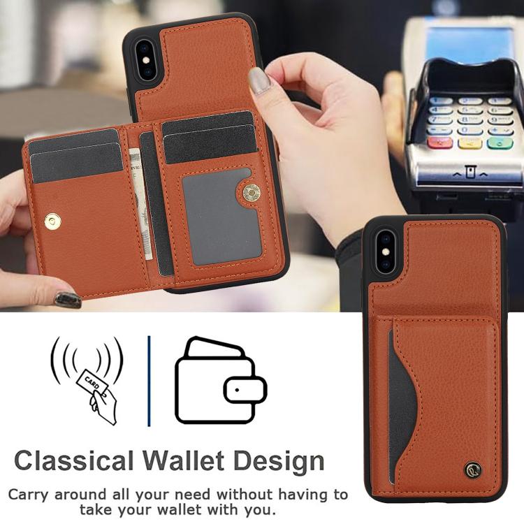 Funda de Cuero con Tapa Horizontal Awquer para iPhone Xs Max con Tarjetero (Marrón)