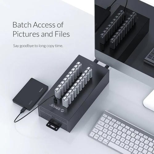 Concentrador USB 2.0 Orico IH20P de 20 Puertos de Grado Industrial con Enchufe Británico (Negro)