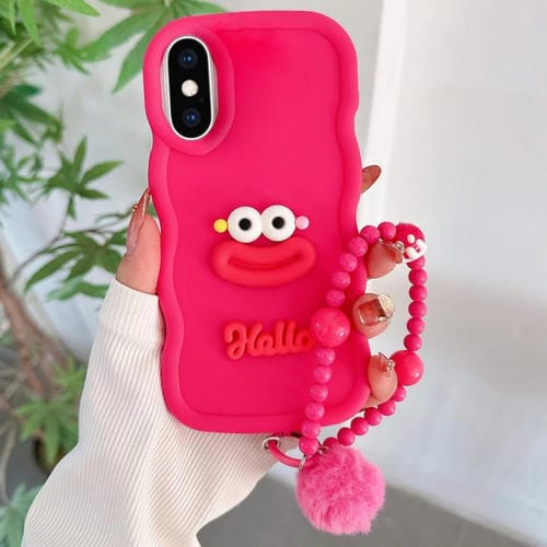 Funda TPU para iPhone Xs/X Forma Boca de Salchicha con Cadena de Cuentas (Rojo)