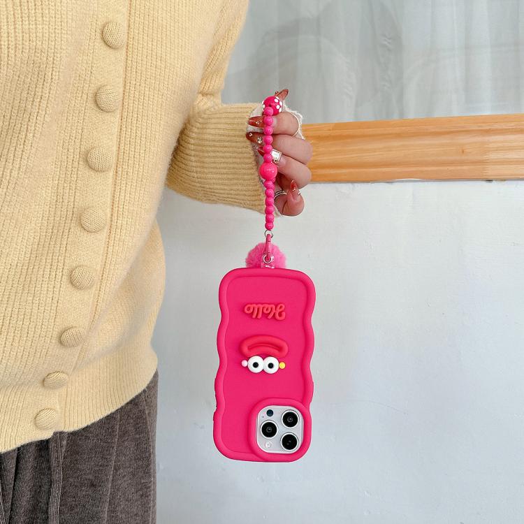 Funda TPU iPhone 13 Pro Forma Boca de Salchicha Cadena Cuentas (Rosa)