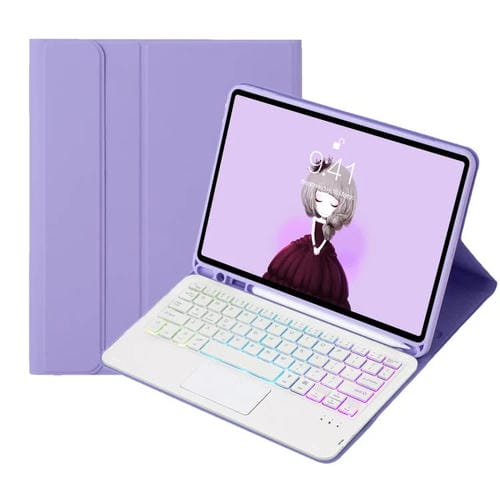 Funda para Tableta de Piel de Cordero con Teclado Bluetooth para iPad Air 2022 y 2020/Pro 11 2021, 2020, 2018 (Morado)